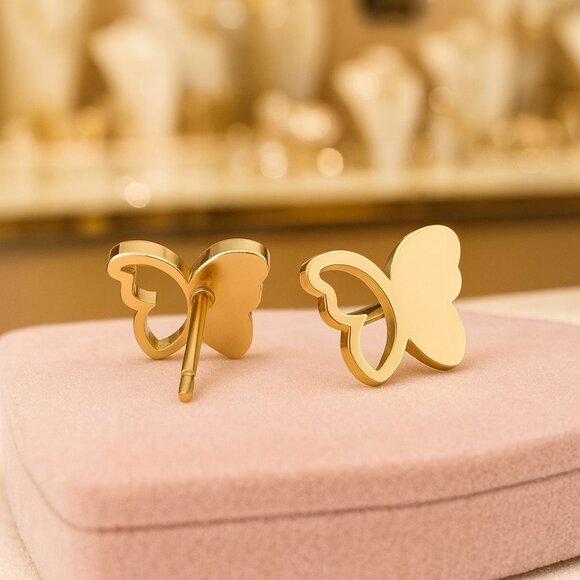 🆕️Glamorous 18K Gold-Plated Butterfly Stud Earrings Minimalistic Fashion Style - Picture 7 of 11